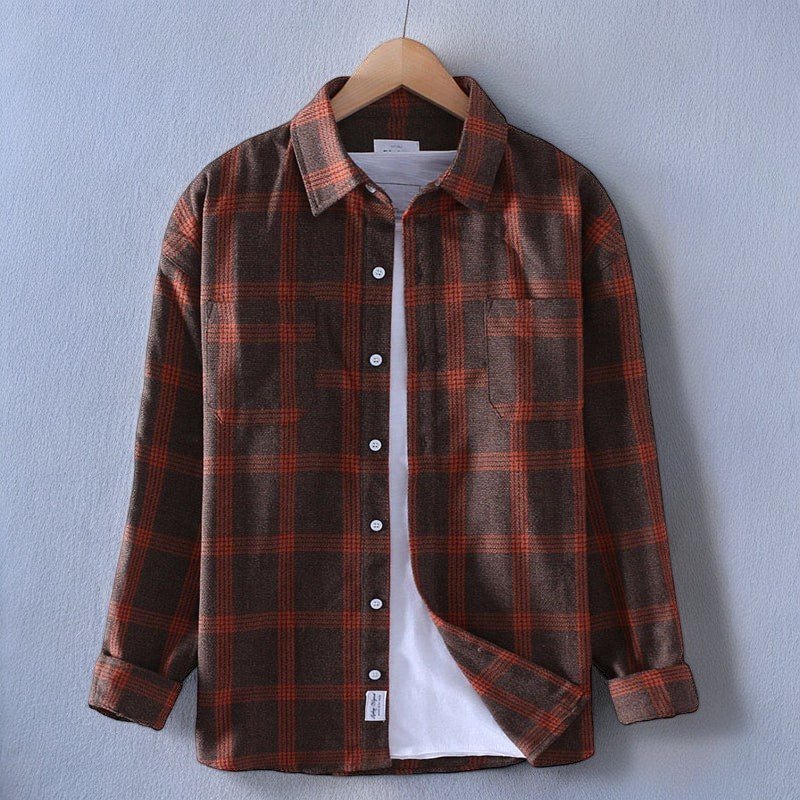 Flannel Shirt - Men's Long Sleeve Plaid Button-Up Shirt-Men's Jacket-Chaps of London-Red-S-Chaps of London