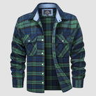 Flannel Shirt - Men's Plaid Button-Up Shirt with Breast Pockets-Coats & Jackets-Chaps of London-Green-S-Chaps of London