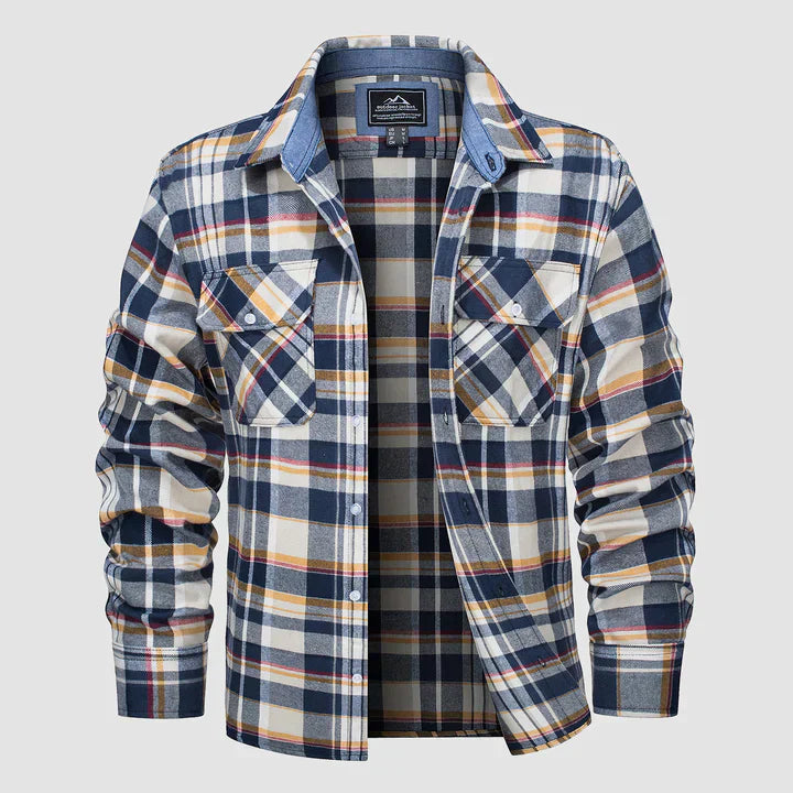Flannel Shirt - Men's Plaid Button-Up Shirt with Breast Pockets-Coats & Jackets-Chaps of London-Yellow-S-Chaps of London