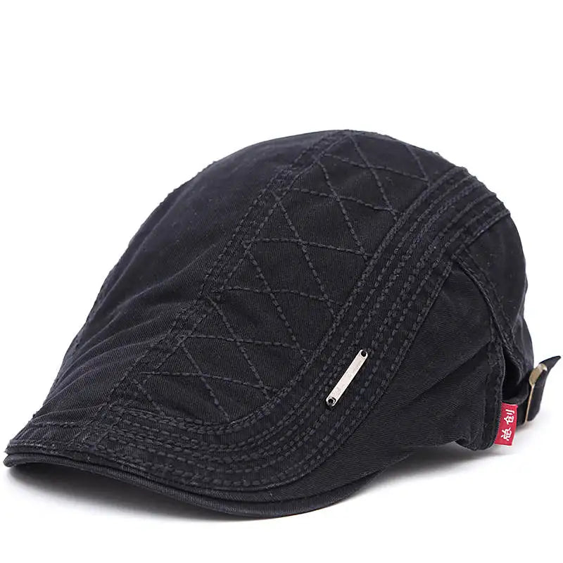 Flat Cap - Adjustable - Canvas - British Caps - Mens Flat Hats-Flat Cap-Chaps of London-Black-Chaps of London
