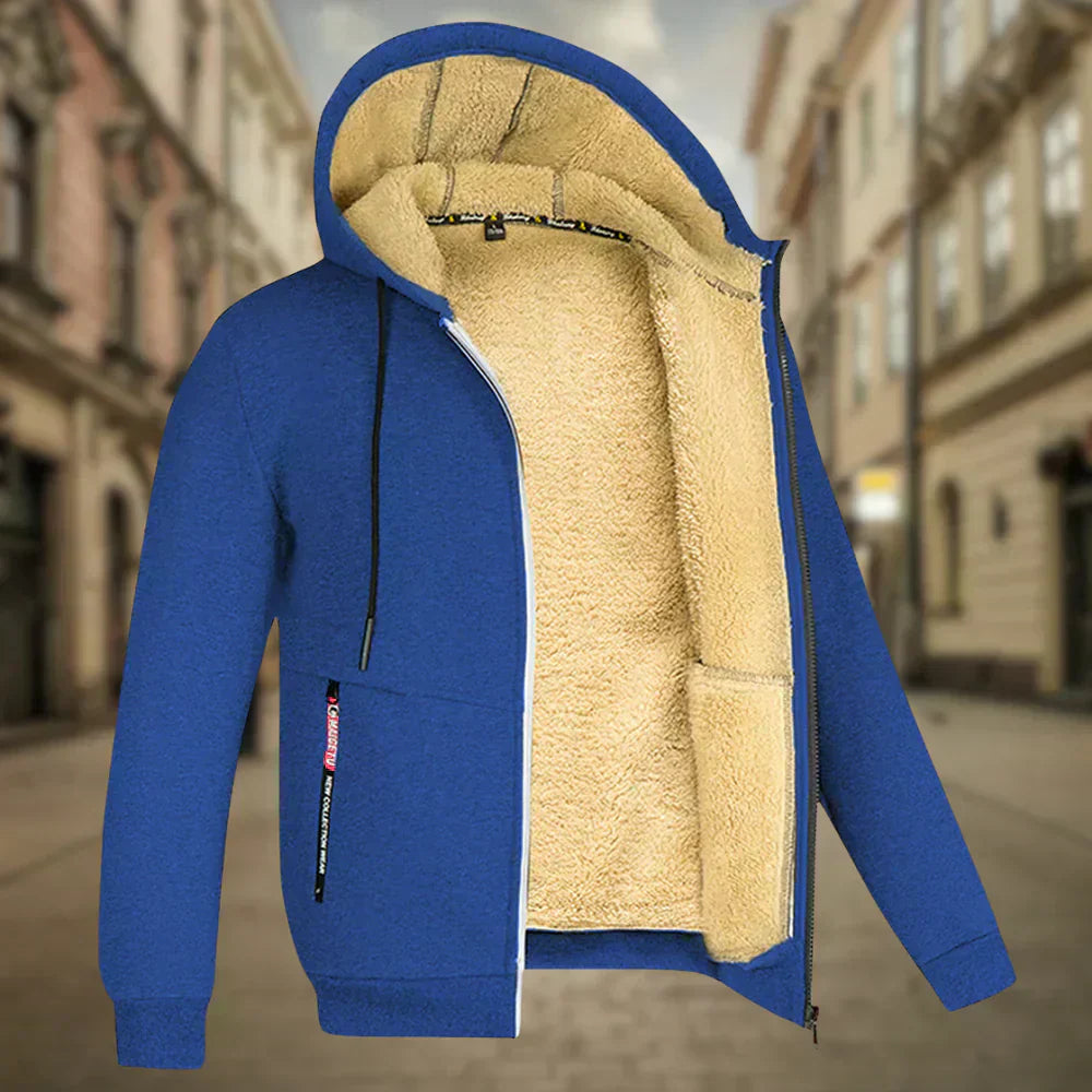 Fleece Hoodie Jacket - Winter - Warm - Zip-Up Hoodie - Men's Hoodie-Men's Fleece Hoodie Jacket-Chaps of London-Blue-S-Chaps of London