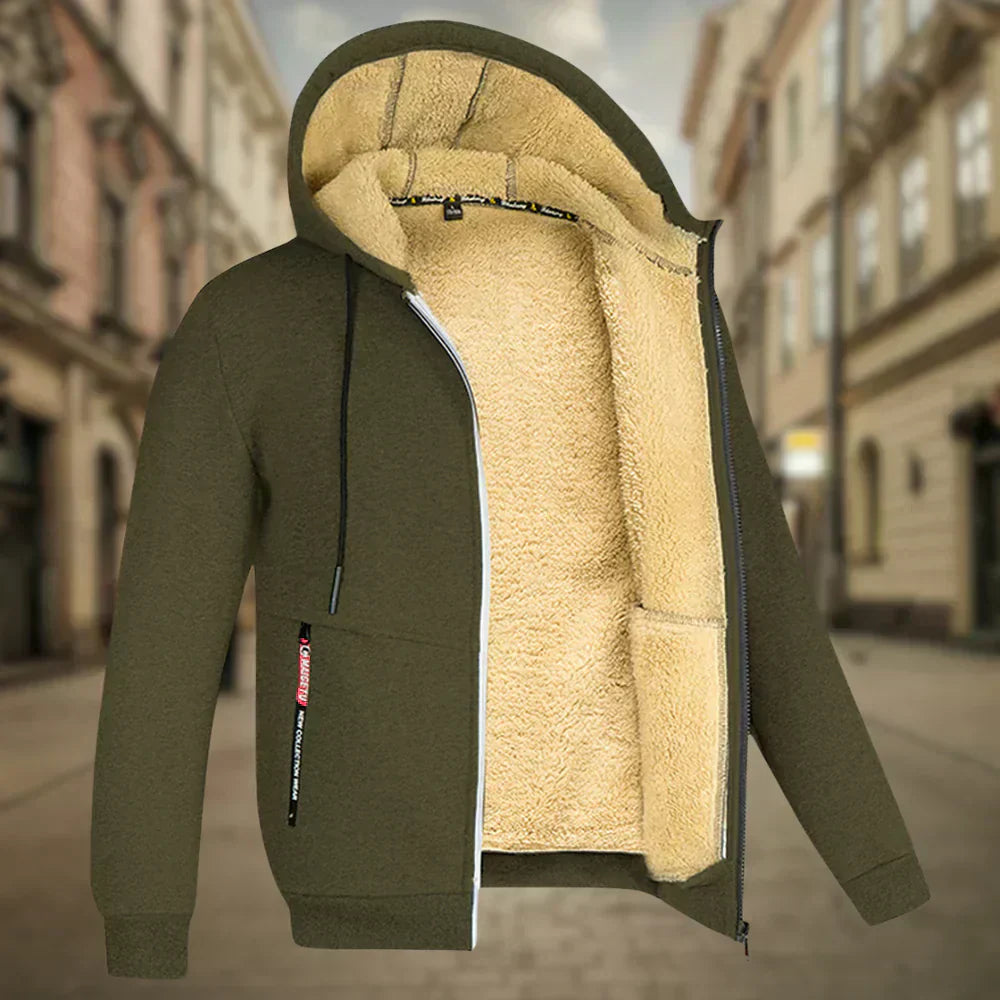 Fleece Hoodie Jacket - Winter - Warm - Zip-Up Hoodie - Men's Hoodie-Men's Fleece Hoodie Jacket-Chaps of London-Green-S-Chaps of London