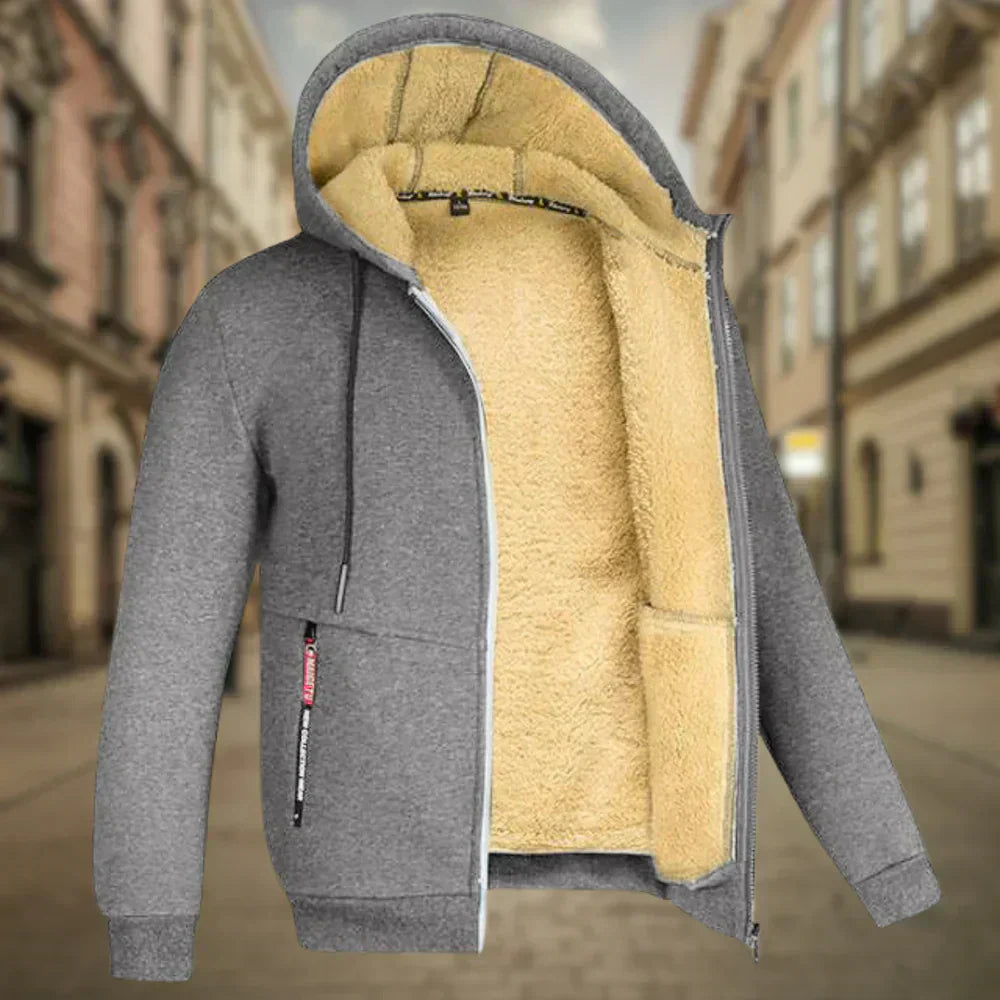 Fleece Hoodie Jacket - Winter - Warm - Zip-Up Hoodie - Men's Hoodie-Men's Fleece Hoodie Jacket-Chaps of London-Grey-S-Chaps of London