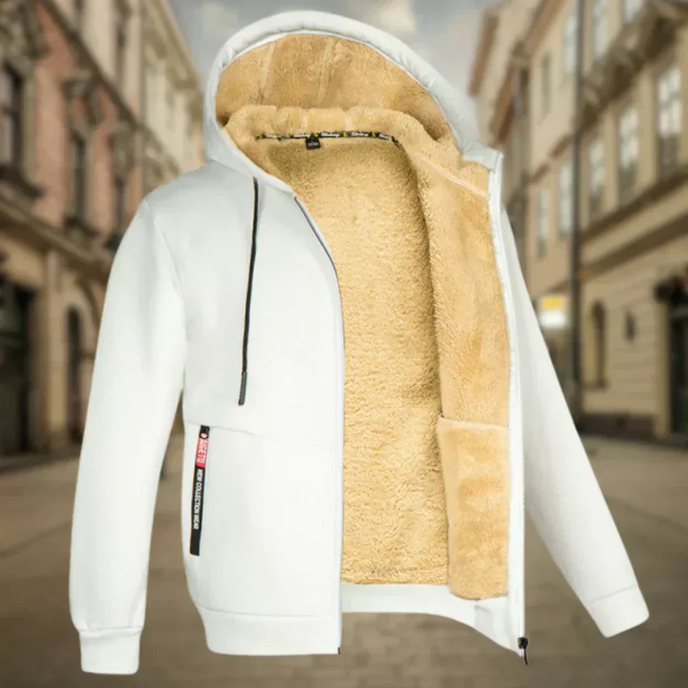 Fleece Hoodie Jacket - Winter - Warm - Zip-Up Hoodie - Men's Hoodie-Men's Fleece Hoodie Jacket-Chaps of London-White-S-Chaps of London