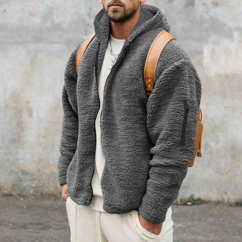 Fleece Hoodie | Warm | Zip-Up | Teddy Hoodie | Men's Fleece Jacket-Sweatshirts & Hoodies-Chaps of London-Dark Gray-S-Chaps of London