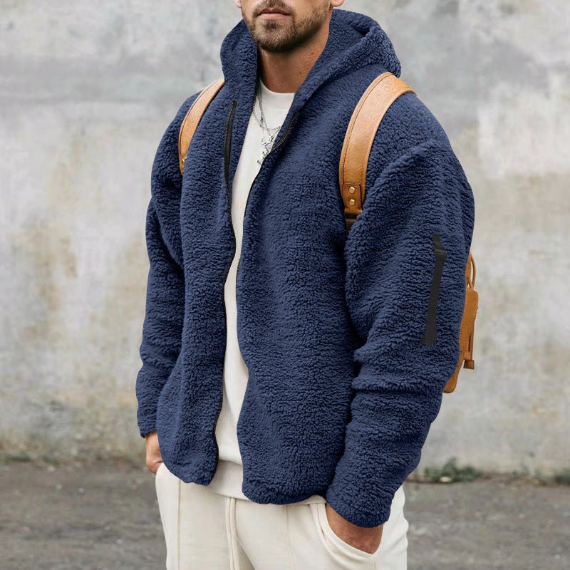Fleece Hoodie | Warm | Zip-Up | Teddy Hoodie | Men's Fleece Jacket-Sweatshirts & Hoodies-Chaps of London-Navy Blue-S-Chaps of London