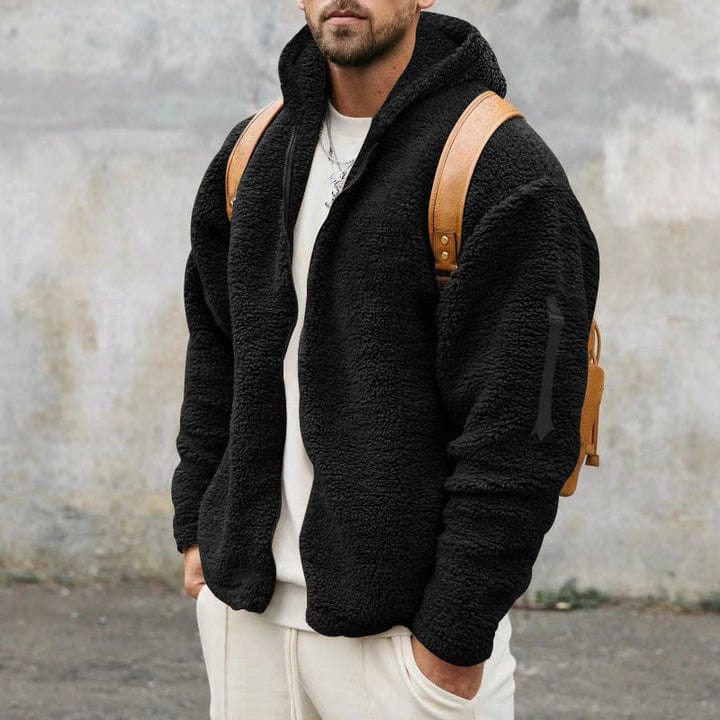 Fleece Jacket | Hooded | Full Zip | Teddy Jacket | Men's Jacket-Men Jackets-Chaps of London-Black-S-Chaps of London