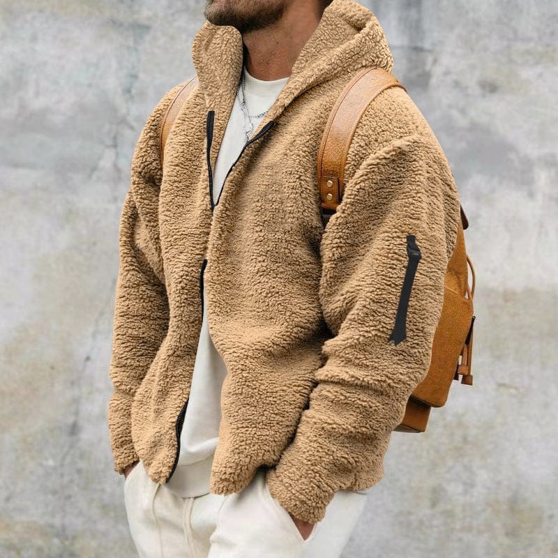Fleece Jacket | Hooded | Full Zip | Teddy Jacket | Men's Jacket-Men Jackets-Chaps of London-Khaki-S-Chaps of London