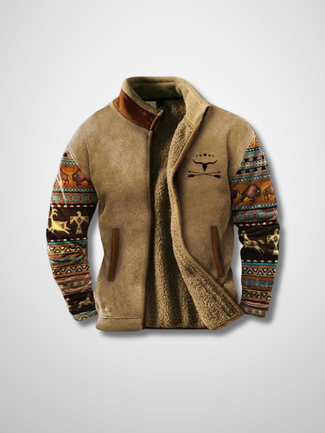 Fleece Jacket - Men's Warm Zip-Up Sherpa Lined Jacket for Winter-Men's Fleece Jacket-Chaps of London-Brown 2-S-Chaps of London