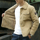 Fleece Lined Jacket | Button-Up | Breast Pocket | Winter Jacket | Men's Jacket-Chaps of London-Khaki-M-Chaps of London