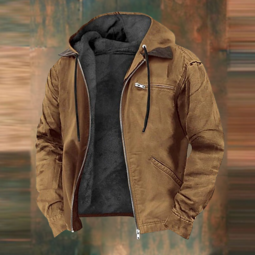 Fleece Lined Jacket - Hooded - Zip-Up - Autumn Jacket - Men's Jacket-Men's Fleece-Lined Hooded Jacket-Chaps Herrenmode-Brown-XXS-Chaps of London