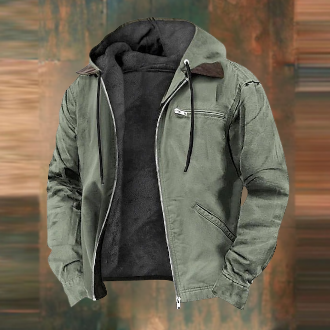 Fleece Lined Jacket - Hooded - Zip-Up - Autumn Jacket - Men's Jacket-Men's Fleece-Lined Hooded Jacket-Chaps Herrenmode-Green-XXS-Chaps of London
