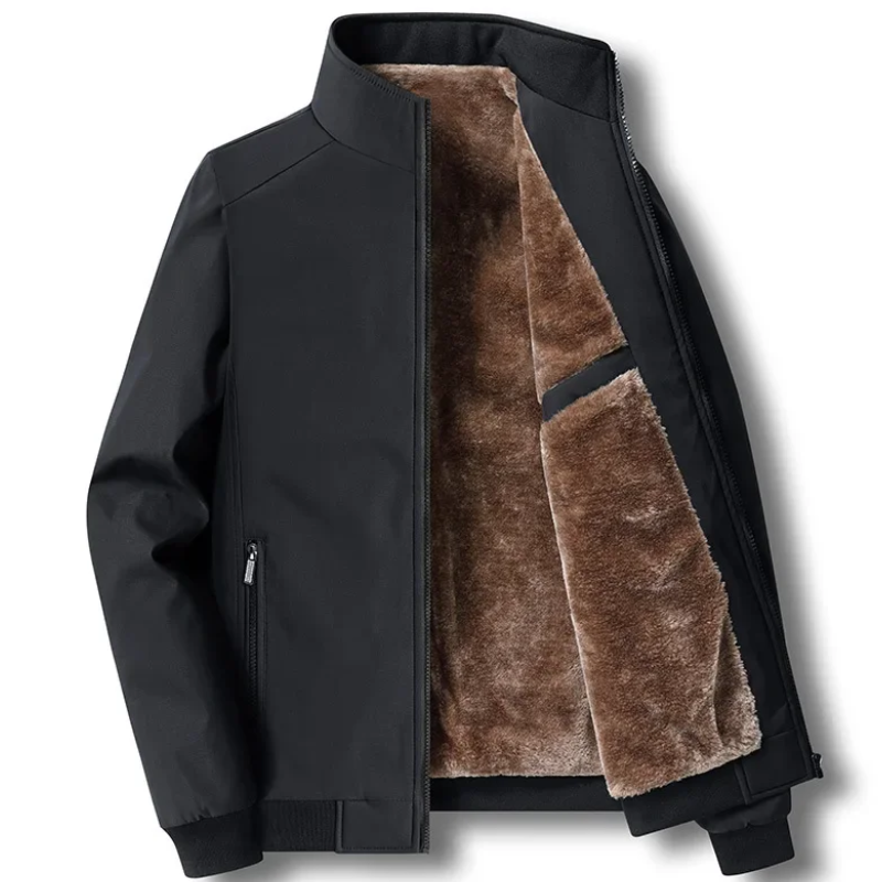 Fleece Lined Jacket - Men's Windproof Zip-Up Autumn and Winter Jacket-Mens Jacket-Chaps of London-Black-S-Chaps of London