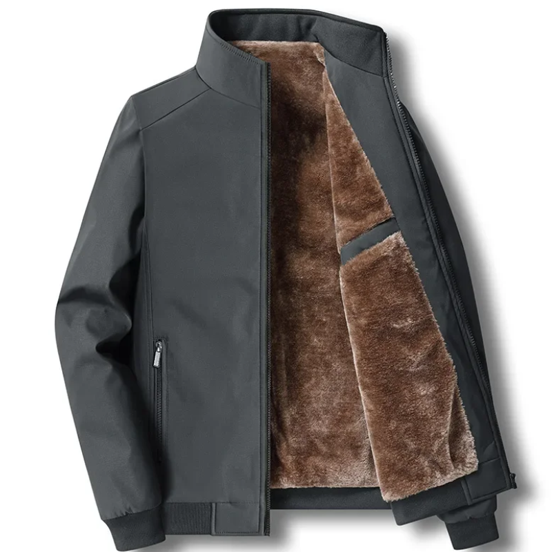 Fleece Lined Jacket - Men's Windproof Zip-Up Autumn and Winter Jacket-Mens Jacket-Chaps of London-Gray-S-Chaps of London