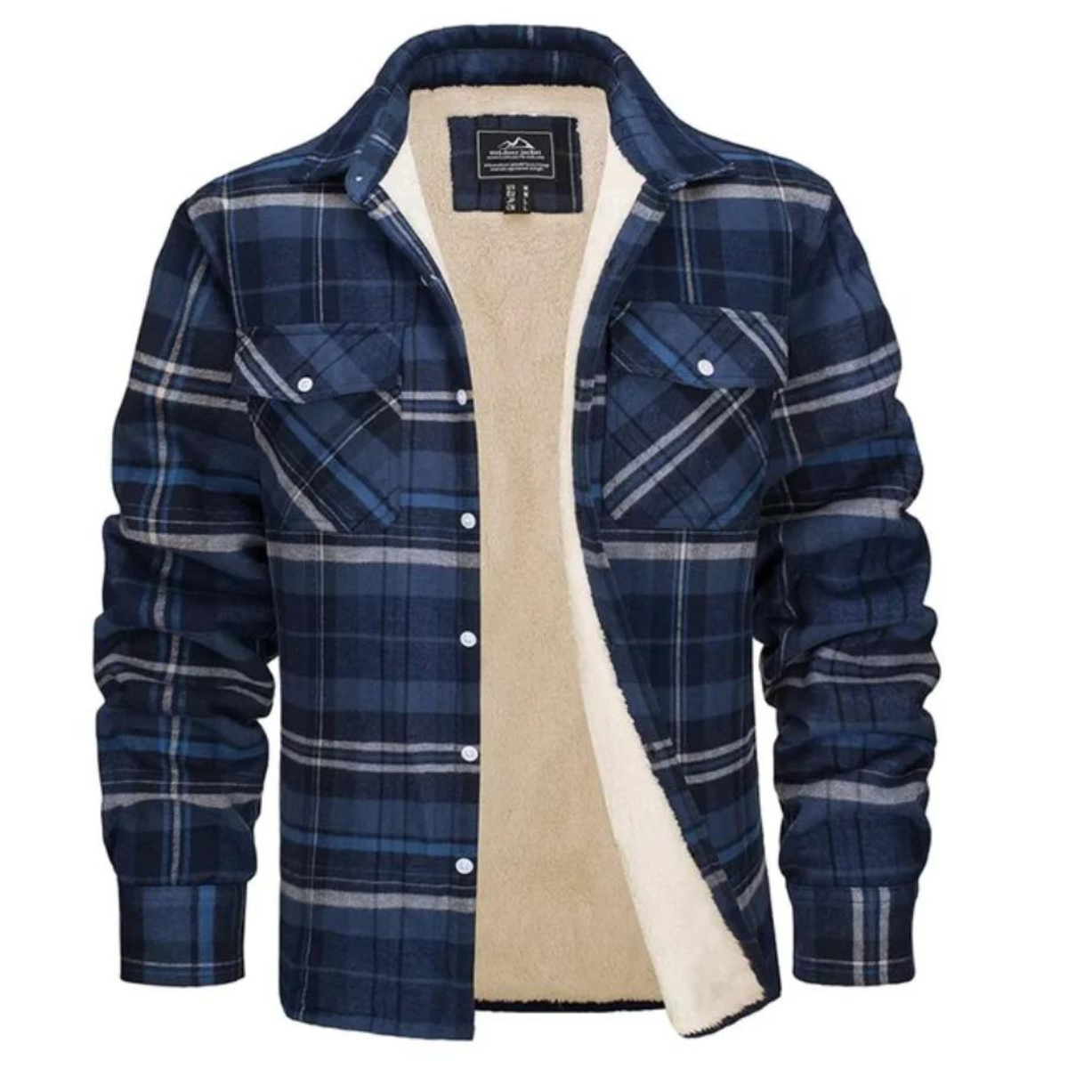 Fleece Lined Jacket | Plaid | Button-Up | Flannel Shirt | Winter Jacket-Chaps of London-Blue-Gray-S-Chaps of London