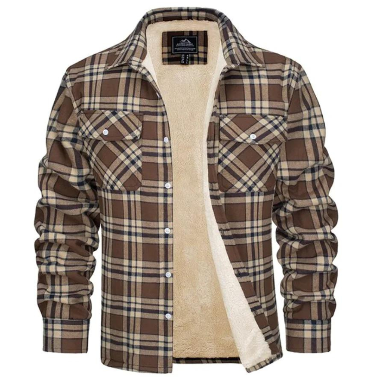 Fleece Lined Jacket | Plaid | Button-Up | Flannel Shirt | Winter Jacket-Chaps of London-Khaki-S-Chaps of London