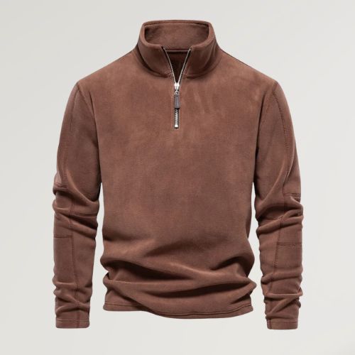 Fleece Pullover - Quarter Zip - Long Sleeve - Fleece Shirt - Men's Half Zip Pullover-Sweatshirts & Hoodies-Chaps of London-Brown-S-Chaps of London