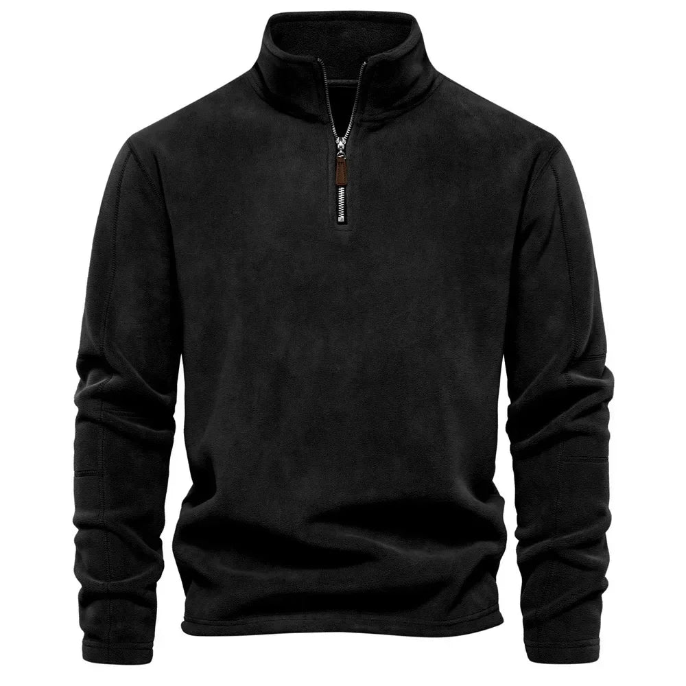Fleece Pullover - Quarter Zip - Warm - Fleece Sweater - Men's Half Zip Fleece-Chaps of London-Black-S 55-65kg-Chaps of London