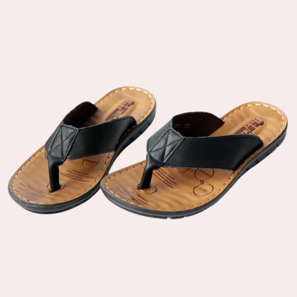 Flip Flops - Ergonomic - Orthopedic - Leather Flip Flops - Men's Sandals-Chaps of London-Black-39-Chaps of London