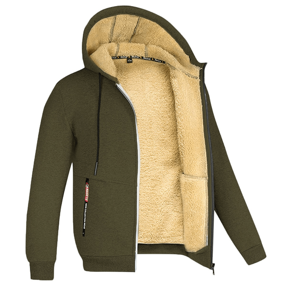 Fur Lined Hoodie - Warm - Zip-Up - Winter Hoodie - Men's Hoodie Jacket-Chaps of London-Army Green-S-Chaps of London