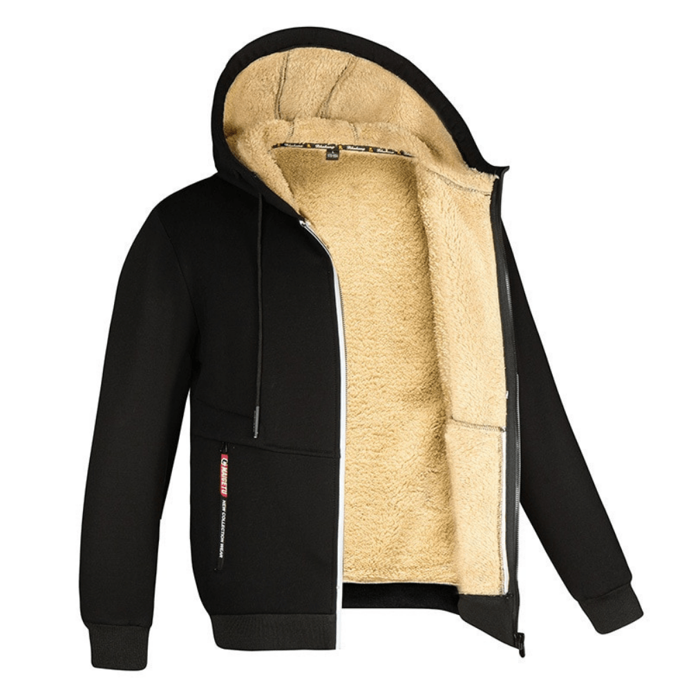 Fur Lined Hoodie - Warm - Zip-Up - Winter Hoodie - Men's Hoodie Jacket-Chaps of London-Black-S-Chaps of London