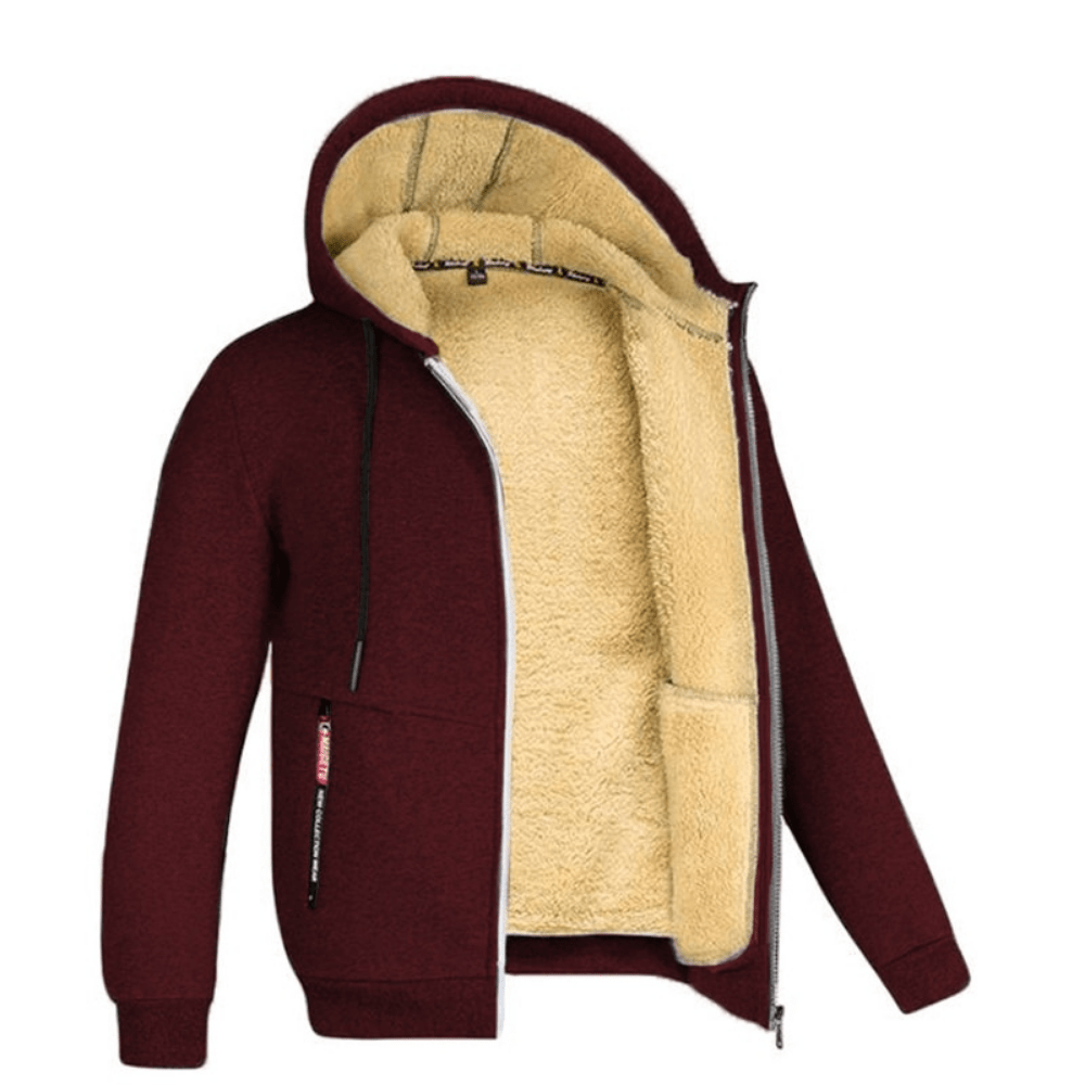 Fur Lined Hoodie - Warm - Zip-Up - Winter Hoodie - Men's Hoodie Jacket-Chaps of London-Dark Red-S-Chaps of London