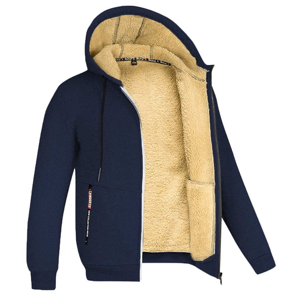 Fur Lined Hoodie - Warm - Zip-Up - Winter Hoodie - Men's Hoodie Jacket-Chaps of London-Navy Blue-S-Chaps of London