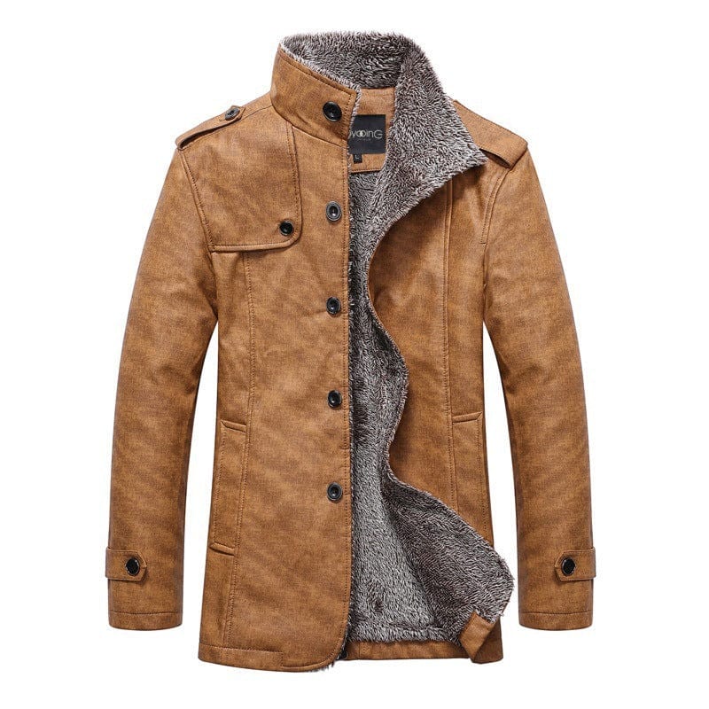 Fur Lined Jacket | Warm | Standing Collar | Winter Jacket | Men's Jacket-Jackets-Chaps of London-Brown-M-Chaps of London