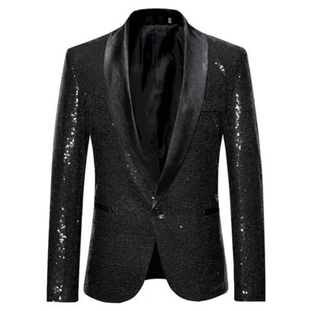 Glitter Blazer | Single Breasted | Sparkly | Party Blazer | Men's Blazer-Chaps of London-Black-S-Chaps of London