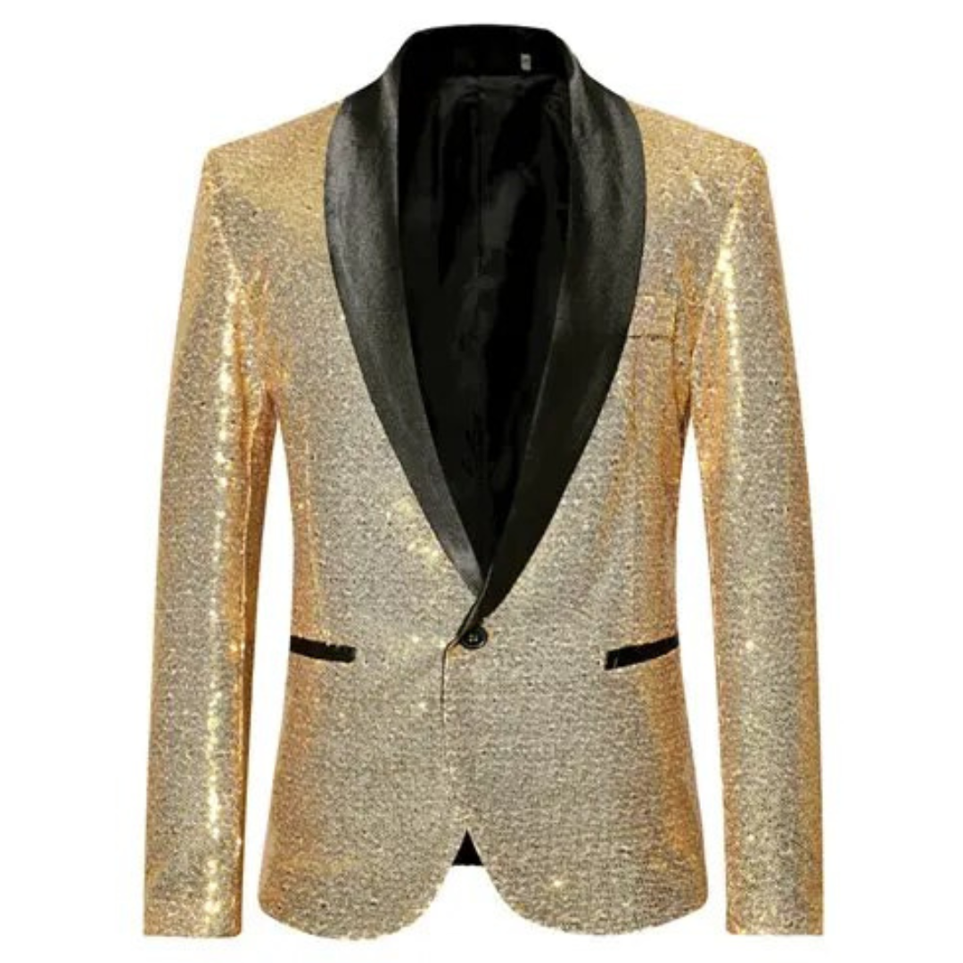 Glitter Blazer | Single Breasted | Sparkly | Party Blazer | Men's Blazer-Chaps of London-Gold-S-Chaps of London