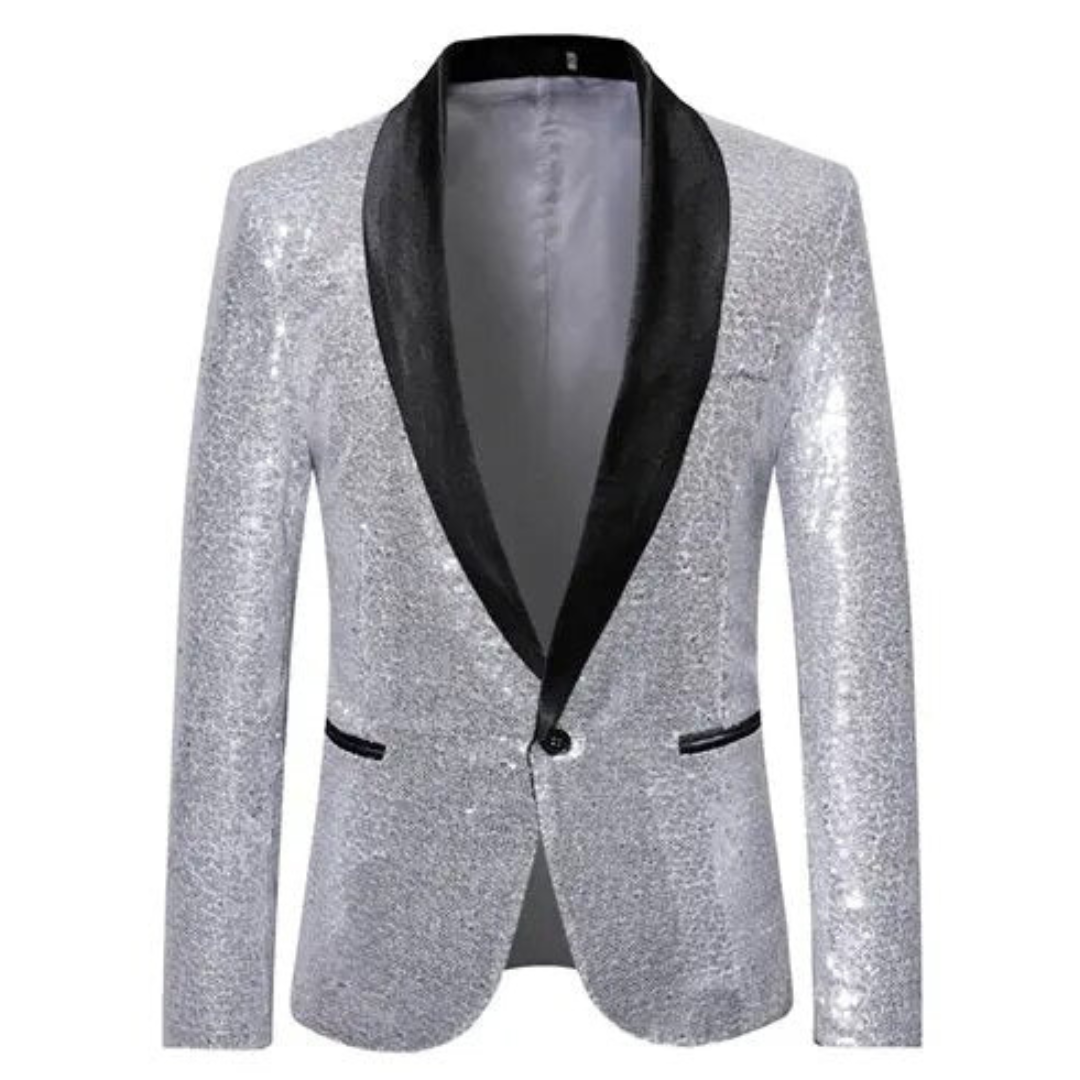 Glitter Blazer | Single Breasted | Sparkly | Party Blazer | Men's Blazer-Chaps of London-Silver-S-Chaps of London