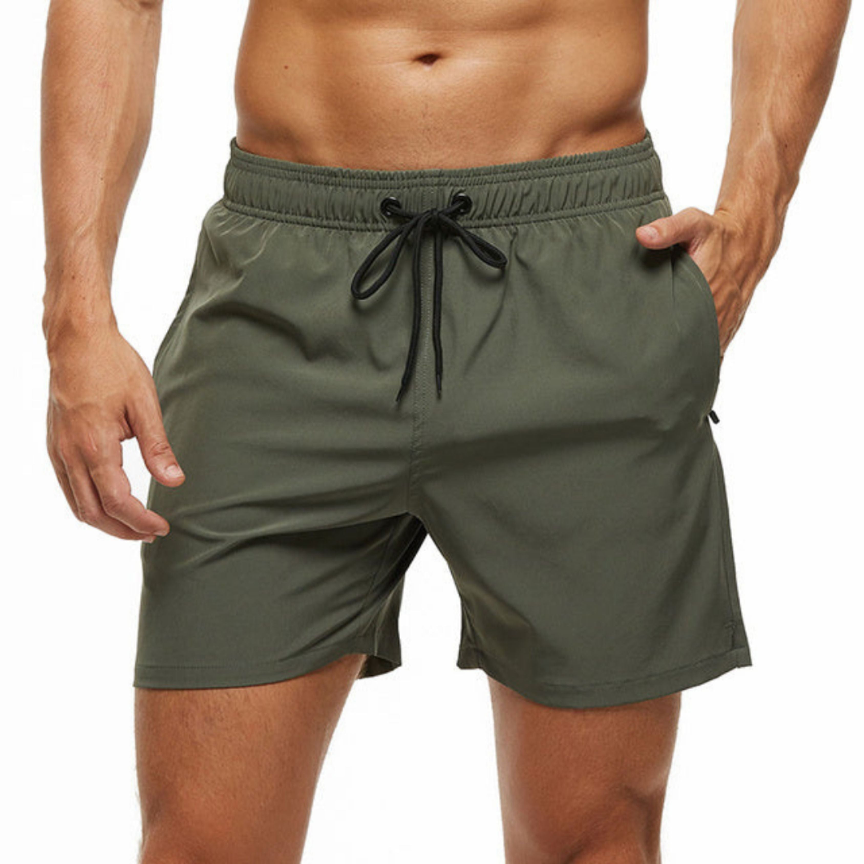 Gym Shorts - Elastic Waist - Drawstring - Sports Shorts - Men's Shorts-Swimwear Shorts-Chaps of London-Army Green-S-Chaps of London
