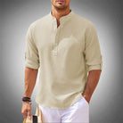 Half Button Shirt | Casual | Long Sleeve | Pullover Shirt | Men's Shirts-Chaps Herrenmode-Beige-S-Chaps of London