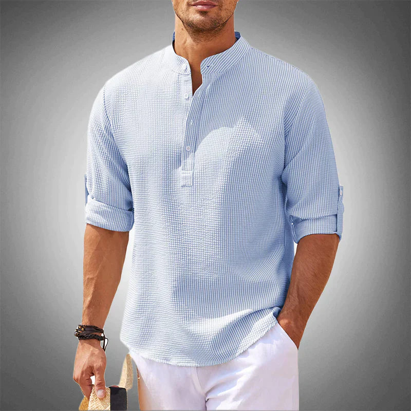 Half Button Shirt | Casual | Long Sleeve | Pullover Shirt | Men's Shirts-Chaps Herrenmode-Blue-S-Chaps of London