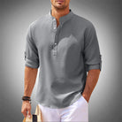 Half Button Shirt | Casual | Long Sleeve | Pullover Shirt | Men's Shirts-Chaps Herrenmode-Gray-S-Chaps of London