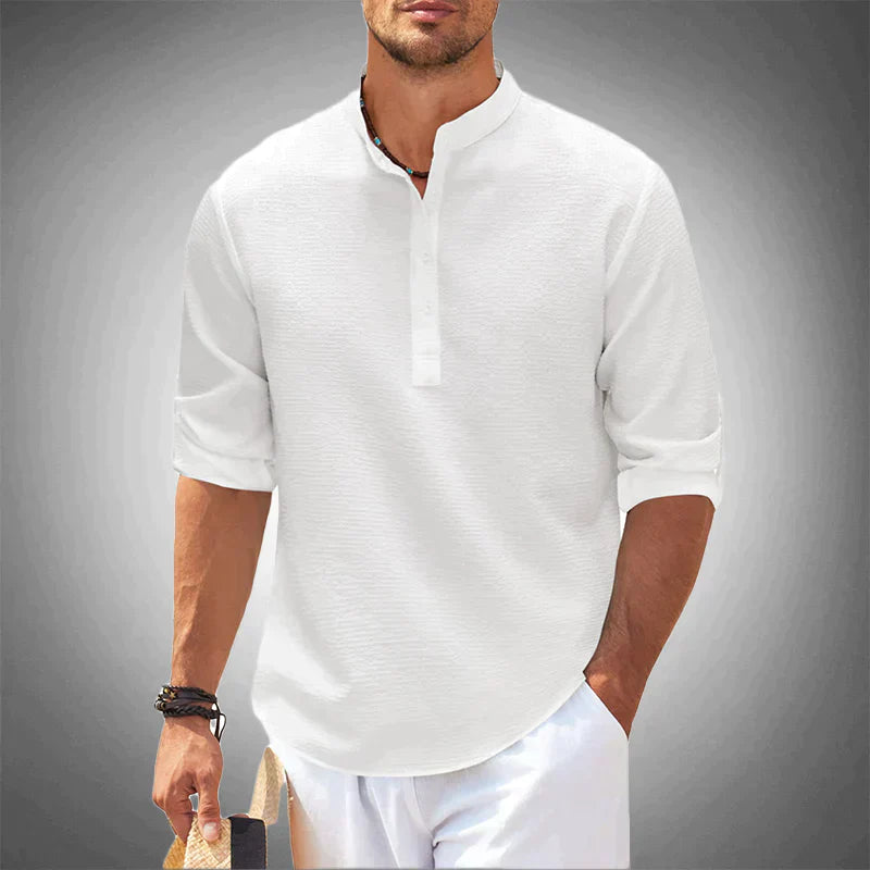 Half Button Shirt | Casual | Long Sleeve | Pullover Shirt | Men's Shirts-Chaps Herrenmode-White-S-Chaps of London