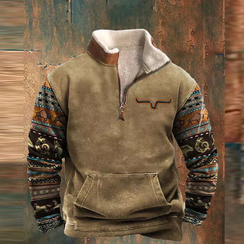 Half Zip Fleece | Warm | Pocket | Men's Half Zip Pullover | Winter Clothes-Chaps of London-Khaki-S-Chaps of London