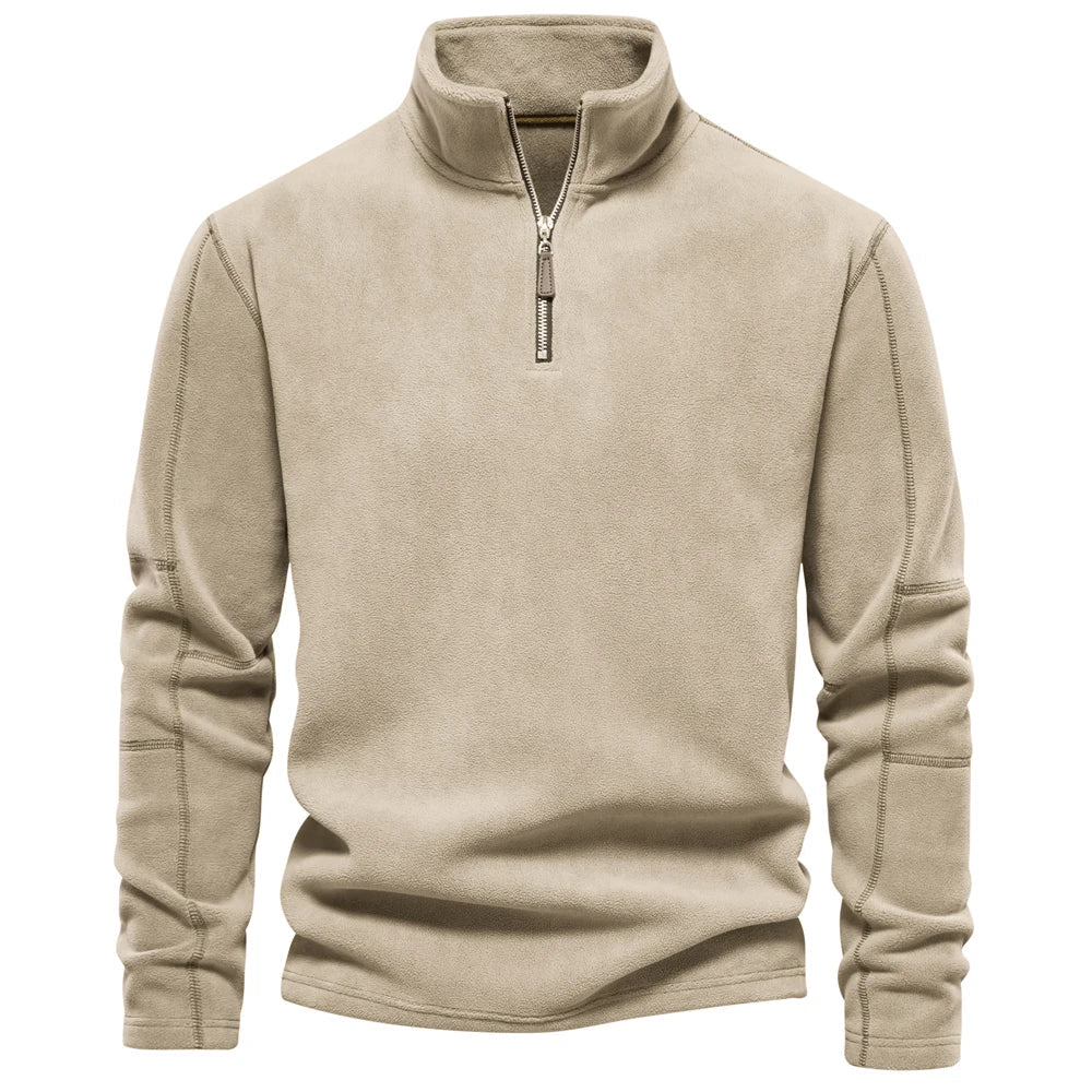 Half Zip Fleece - Warm - Quarter Zip - Fleece Pullover - Men's Clothing-Chaps Herrenmode-Beige-S-Chaps of London