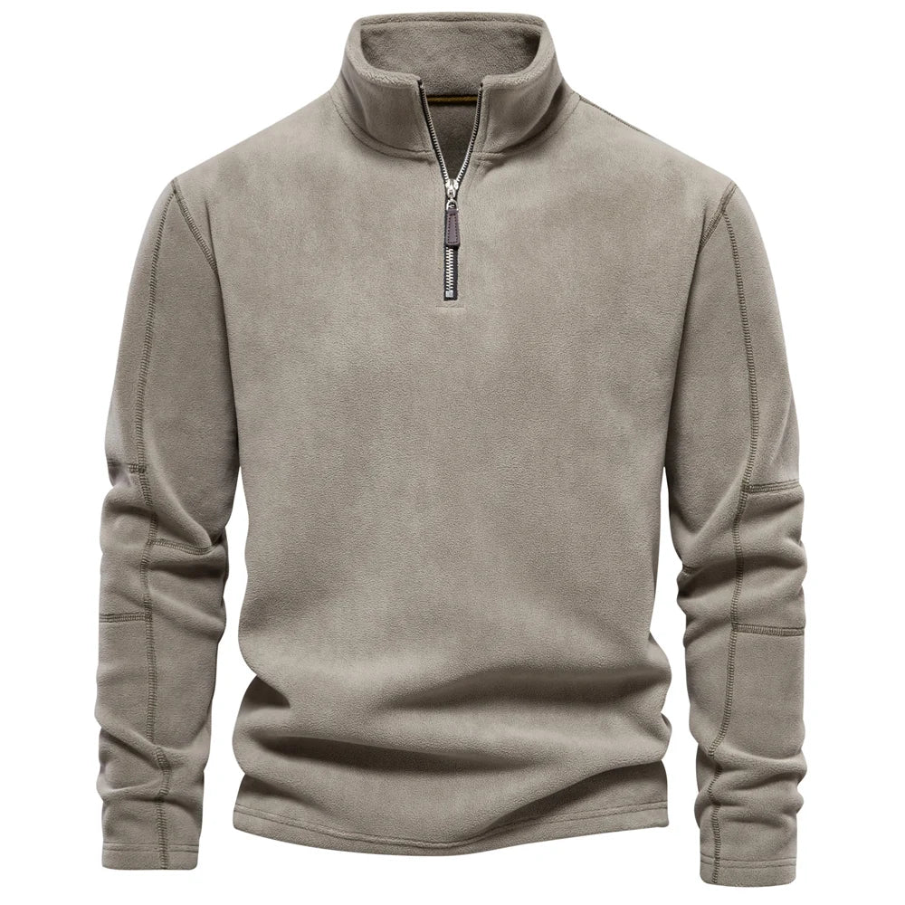 Half Zip Fleece - Warm - Quarter Zip - Fleece Pullover - Men's Clothing-Chaps Herrenmode-Khaki-S-Chaps of London