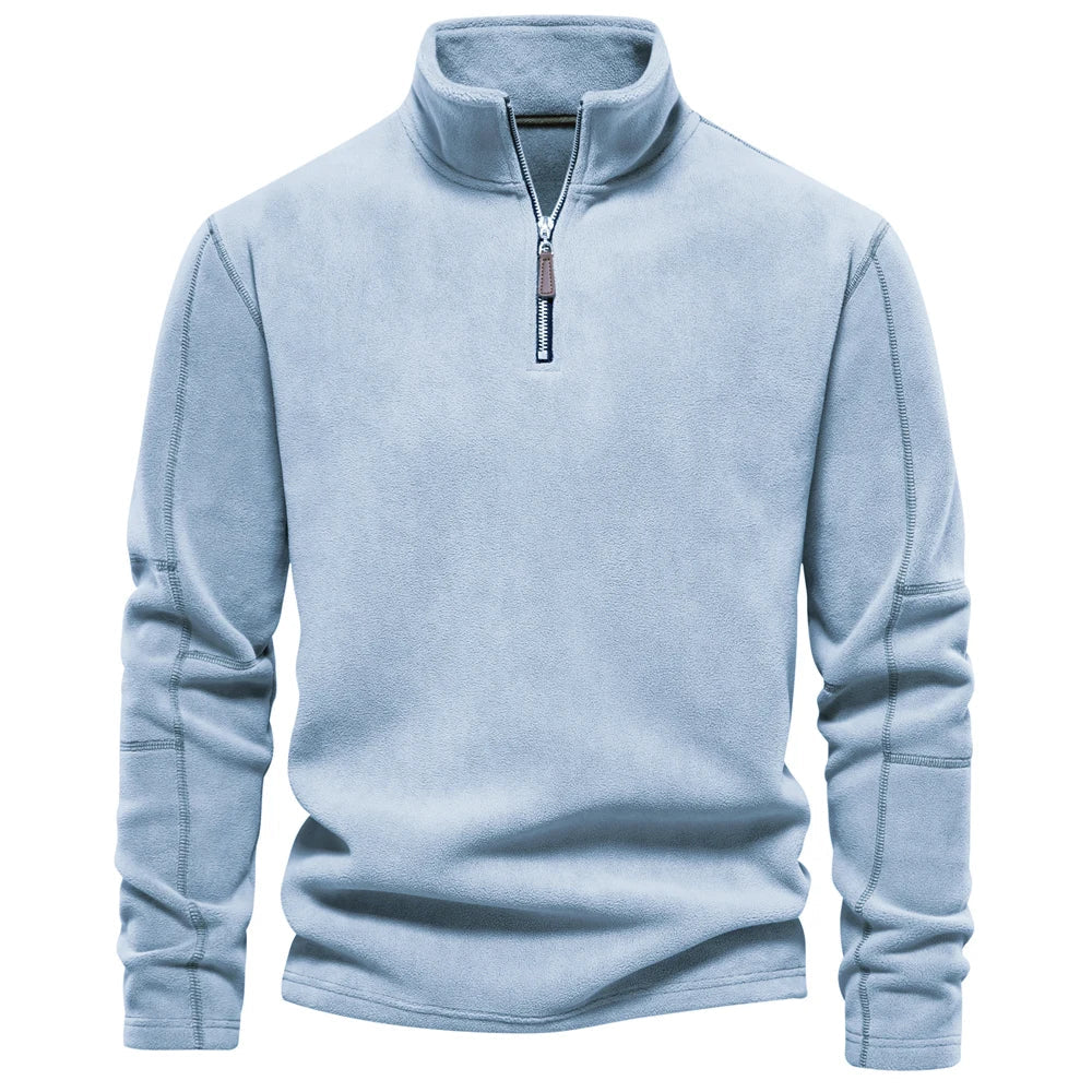Half Zip Fleece - Warm - Quarter Zip - Fleece Pullover - Men's Clothing-Chaps Herrenmode-Light Blue-S-Chaps of London