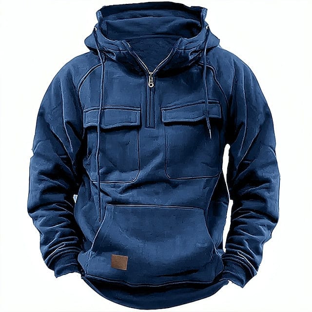Half Zip Hoodie - Pullover - Kangaroo Pocket - Cargo Hoodie - Men's Hoodie-Hoodie-Chaps of London-Blue-XS-Chaps of London