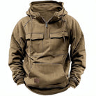 Half Zip Hoodie - Pullover - Kangaroo Pocket - Cargo Hoodie - Men's Hoodie-Hoodie-Chaps of London-Brown-XS-Chaps of London