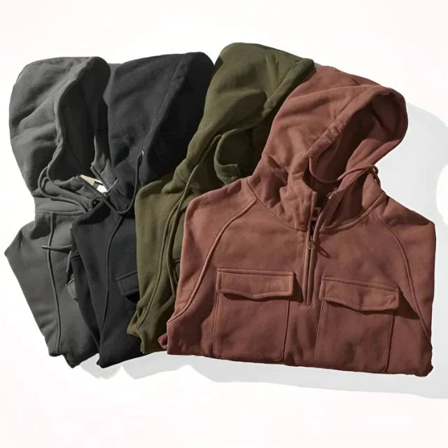 Half Zip Hoodie - Pullover - Kangaroo Pocket - Cargo Hoodie - Men's Hoodie-Hoodie-Chaps of London-Chaps of London