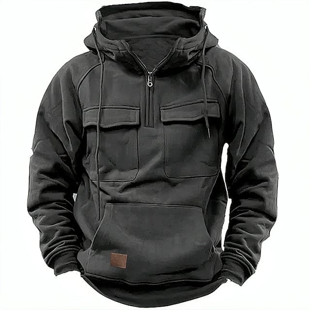 Half Zip Hoodie - Pullover - Kangaroo Pocket - Cargo Hoodie - Men's Hoodie-Hoodie-Chaps of London-Grey-XS-Chaps of London