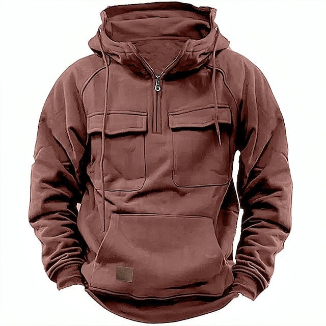 Half Zip Hoodie - Pullover - Kangaroo Pocket - Cargo Hoodie - Men's Hoodie-Hoodie-Chaps of London-Red-XS-Chaps of London