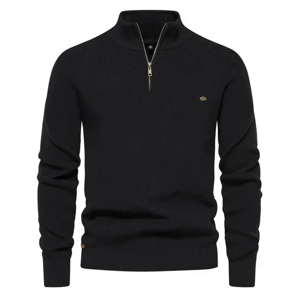 Half Zip Jumper - Cotton - Warm - Knitted Jumper - Men's Quarter Zip Sweater-Chaps of London-Black-S-Chaps of London