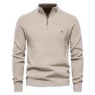 Half Zip Jumper - Cotton - Warm - Knitted Jumper - Men's Quarter Zip Sweater-Chaps of London-Khaki-S-Chaps of London
