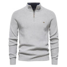 Half Zip Jumper - Cotton - Warm - Knitted Jumper - Men's Quarter Zip Sweater-Chaps of London-Light Grey-S-Chaps of London