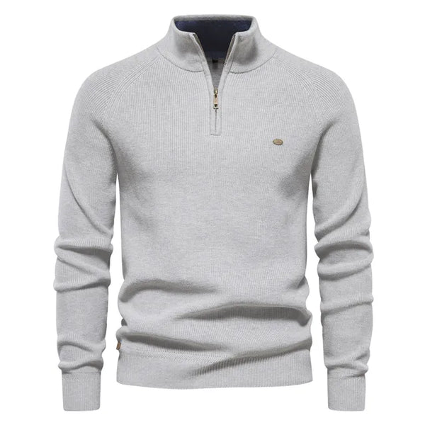 Half Zip Jumper - Cotton - Warm - Knitted Jumper - Men's Quarter Zip Sweater-Chaps of London-Light Grey-S-Chaps of London