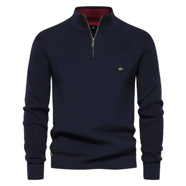 Half Zip Jumper - Cotton - Warm - Knitted Jumper - Men's Quarter Zip Sweater-Chaps of London-Navy Blue-S-Chaps of London